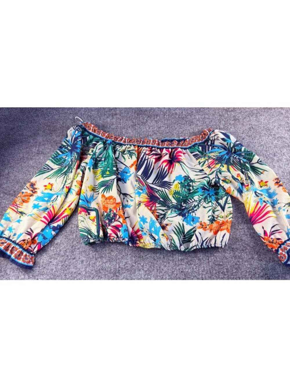Flying Tomato Tropical Print Off-The-Shoulder Crop Top, large